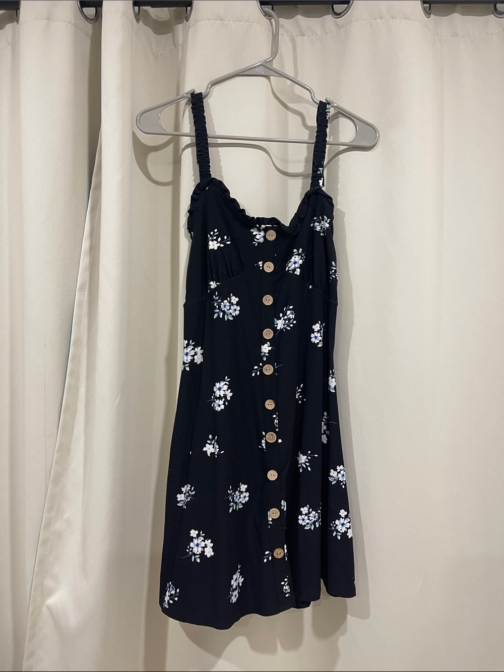 No Boundaries Black Floral Mini Dress with Button Front